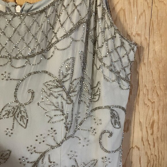 Cache Womens Silk Beaded Gatsby Elegant Cocktail Dress Size XL Silver SP EXC - Picture 2 of 12